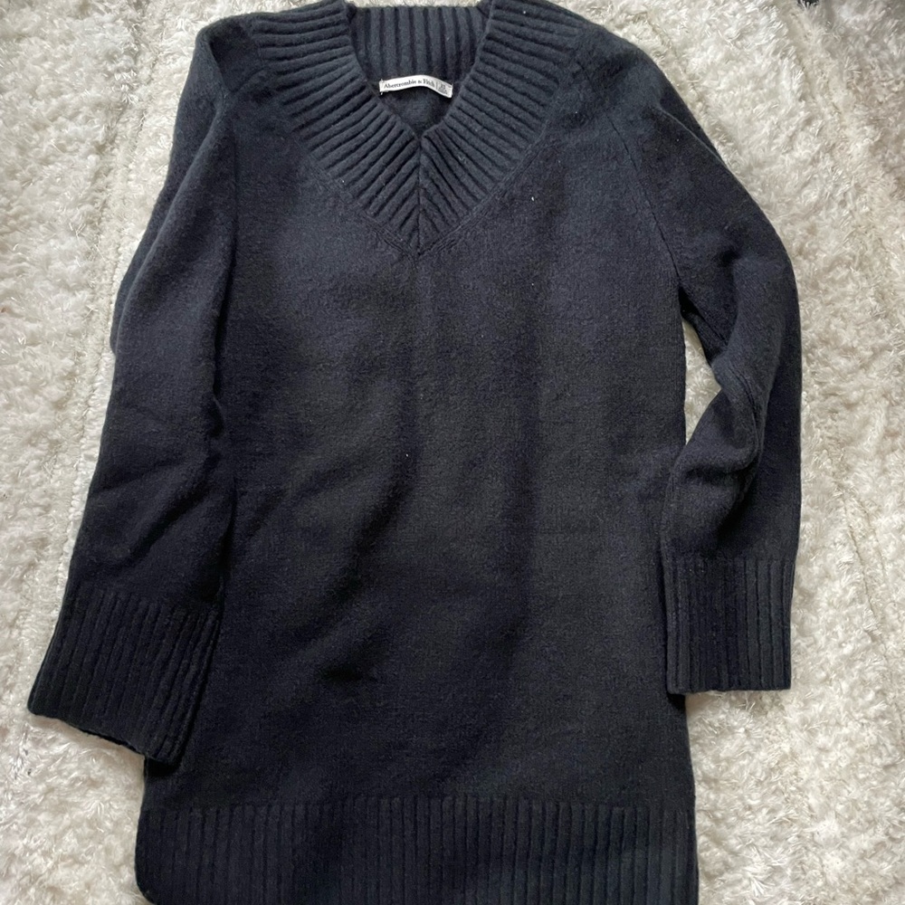 Abercrombie Long-Sleeve Easy Mini Sweater Dress Black Xs P
